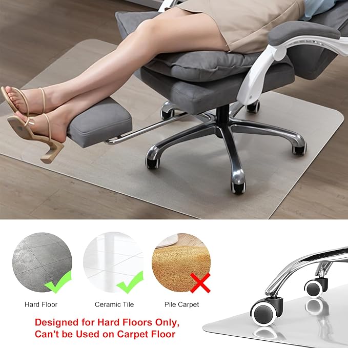 Kuyal Chair Mat for Hardwood Floor, 46 x 53 inches Rectangle Desk Durable - Image 2