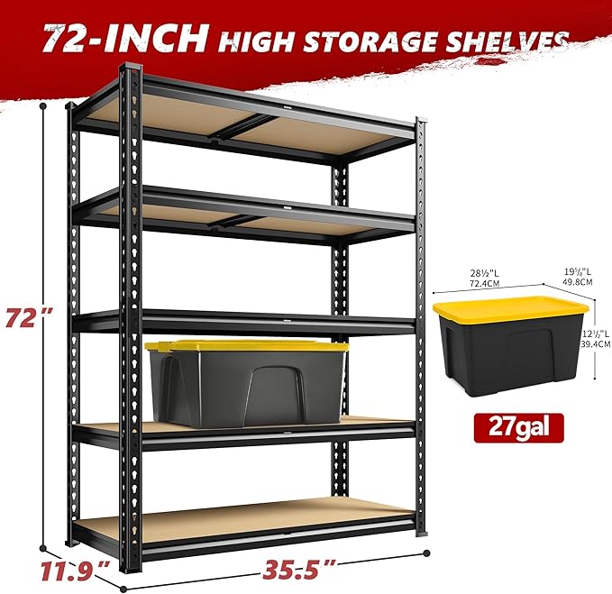 REIBII 5 Tier Garage Shelving for Pantry, Adjustable Storage Shelves | 35.5" W - Image 3