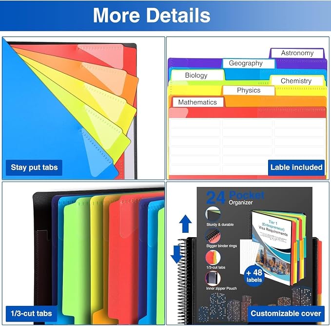 Forvencer 24 Pocket Project Organizer, 1/3-cut Tab Binder Organizer - Image 7