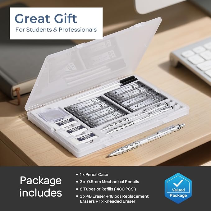 Nicpro 3 Pack Blocky Gear 0.5 mm Metal Mechanical Pencils Set - Image 6