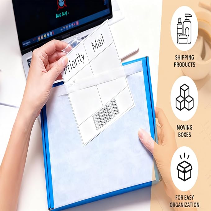 4.5" x 5.5" Shipping Label Sleeves Plastic Envelopess Self-Adhesive Top Loading - Image 6