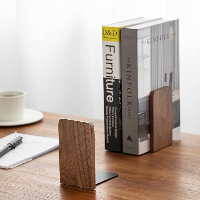 Muso Wood Book Ends for Shelves, Non-Slip Bookends, Heavy Duty Wooden Bookend - Image 2