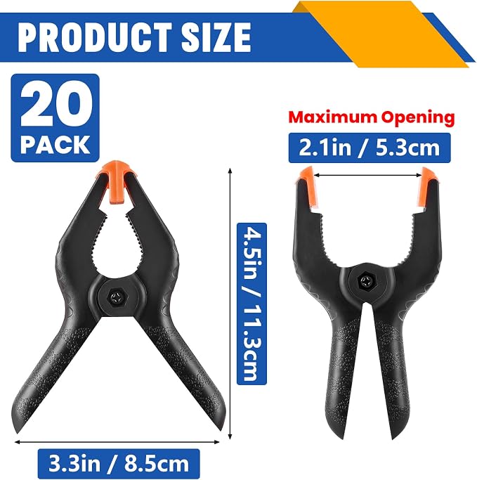 20 Pack 4.5 inch Plastic Spring Clamps, Backdrop Clips, Woodworking Clamps - Image 2
