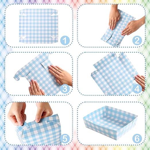 Suclain 36 Pack Light Blue and White Gingham Paper Trays 5 lb Grease Resistant - Image 2