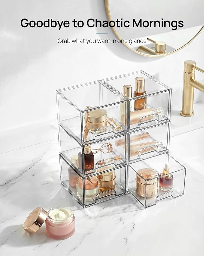 Vtopmart 10 Pack Small Clear Stackable Storage Drawers, Acrylic Bathroom Makeup - Image 3