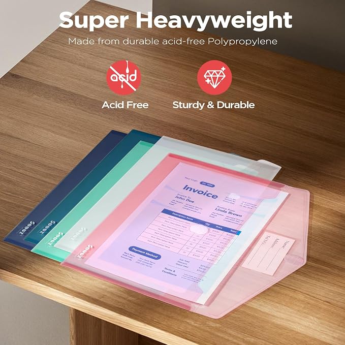 Sooez 5 Pack Plastic Envelopes, Plastic File Folders, Super Heavyweight - Image 4