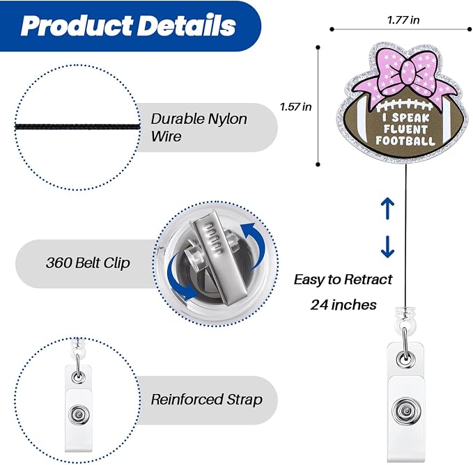 Funny Girly Football Badge Reel, Cute ID Badge Holder - Image 4