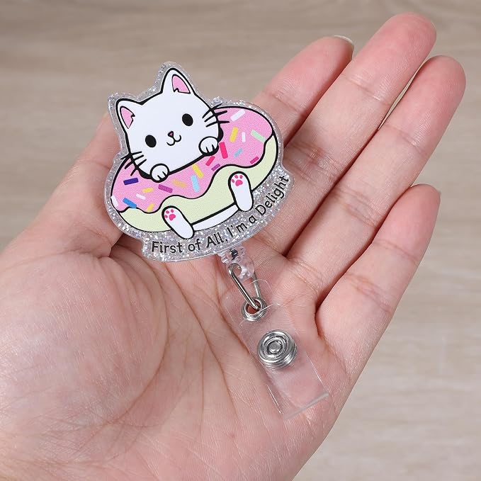 First of All, I'm a Delight Funny Badge Reel, Cute Cat Retractable ID Card - Image 2