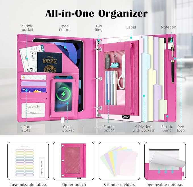Ospelelf Glitter Leather Clipboard Binder 1 Inch, Magnetic Clipboard Folio - Image 2