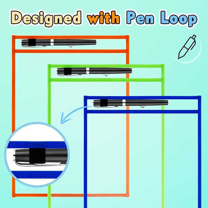 30 Packs Dry Erase Pocket Sleeves, Reusable Clear Plastic Classroom Pocket - Image 2