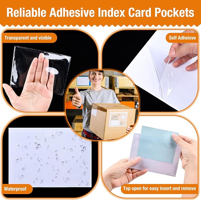 40 PCS Index Card Pockets, Self Adhesive Card Pockets 3"X5" - Image 3