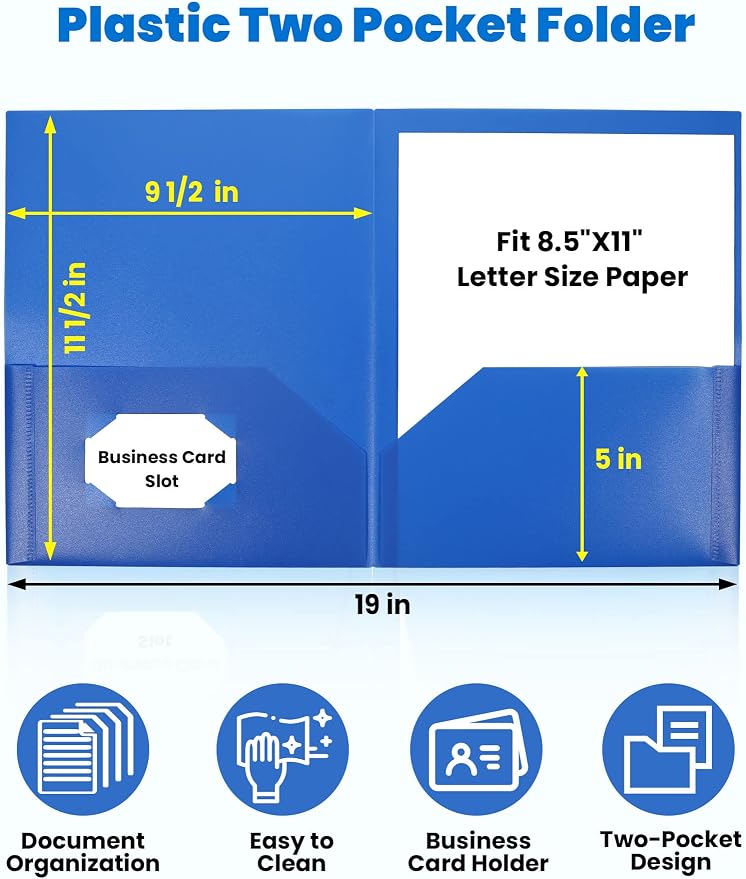 SUNEE 2 Pocket Folder Heavy Duty Plastic Folders - Image 2