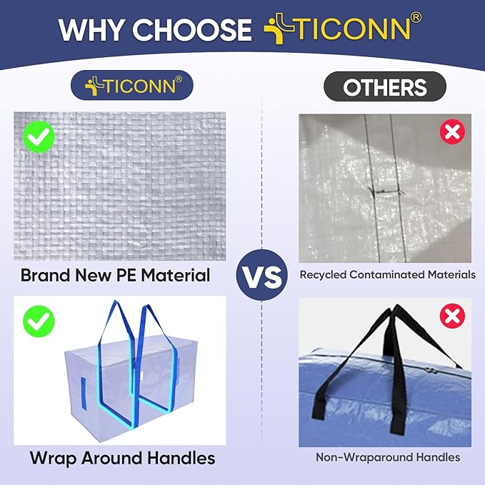 TICONN 4 Pack Extra Large Moving Bags Heavy Duty - Image 6