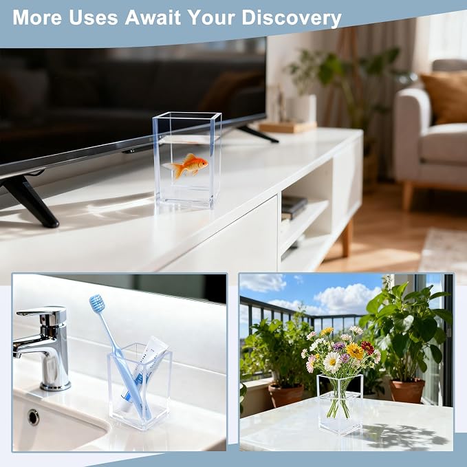 10 Pack Clear Acrylic Pen Holders, Pencil Cup Desk Organizers | Clear Acrylic - Image 7