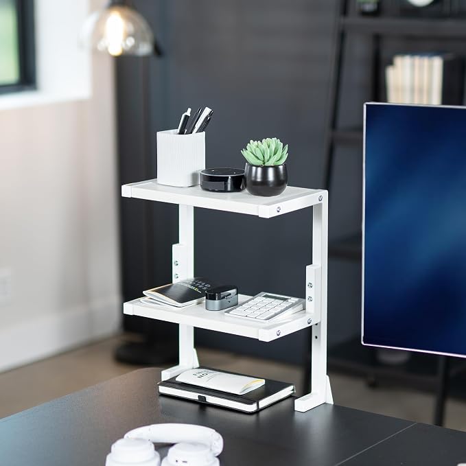 VIVO White Clamp-on 13 inch 2-Tier Desk Shelf, STAND-SHELF2CW | Above or Below - Image 2