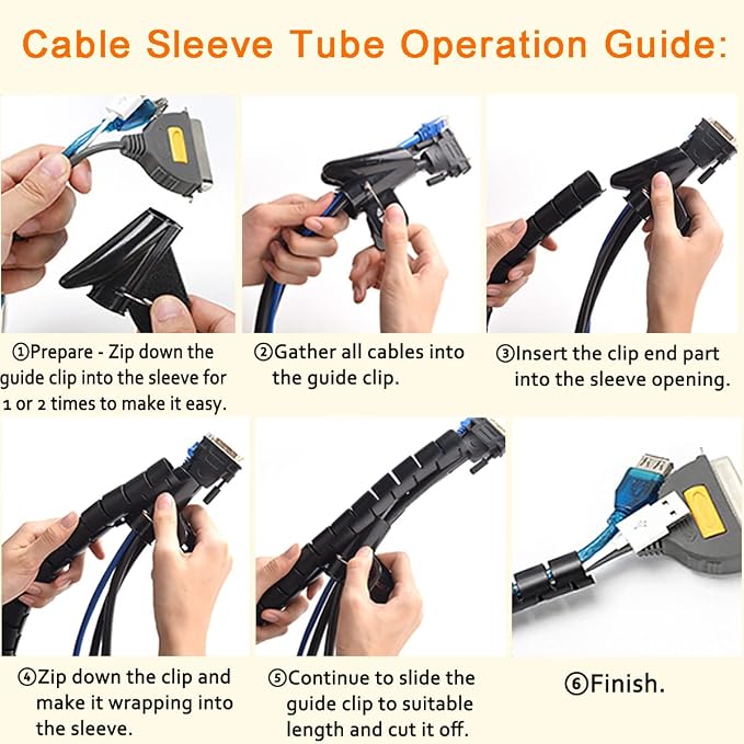 Black Computer Cable Management Sleeve Tube Under Desk Cord Organizer, 7/8 inch - Image 7