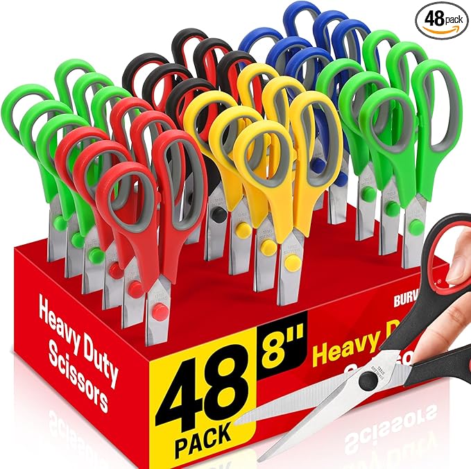 BURVAGY 8" Multipurpose Scissor Bulk 48 Pack, Comfort Grip Handles Ultra Sharp by BURVAGY