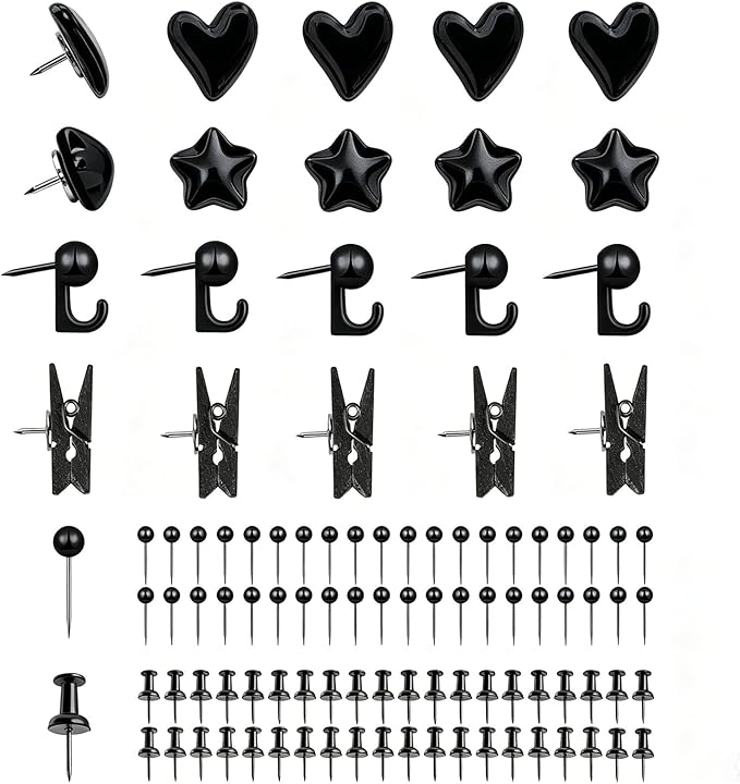 KEYDUACU 150 Pcs Black Push Pins Set, Metal Thumb Tacks, Decorative Push Pins by KEYDUACU