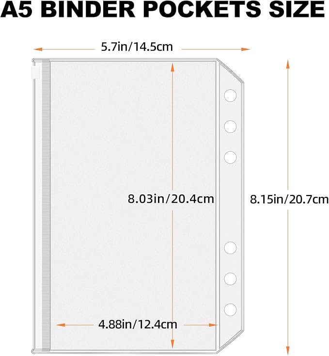 Antner 12PCS A5 Binder Pockets 6 Holes Budget Cash Envelopes - Image 2