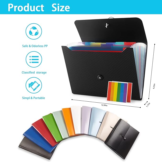 Nicfaec Expanding File Folder, 13 Pockets, Polypropylene - Image 4