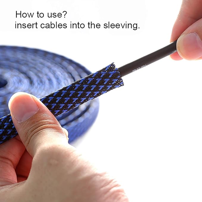 100ft - 1/4 inch PET Expandable Braided Sleeving – BlackBlue – Alex Tech - Image 6
