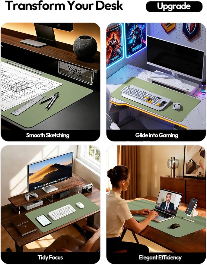 YSAGi PU Leather Desk Pad Protector – Non-Slip Waterproof Desk Mat - Image 3