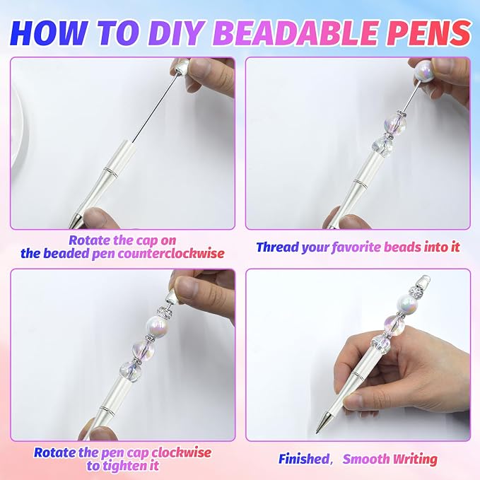 300 Pieces DIY Beadable Pen Kit – 100 Plastic Ballpoint Pens - Image 3