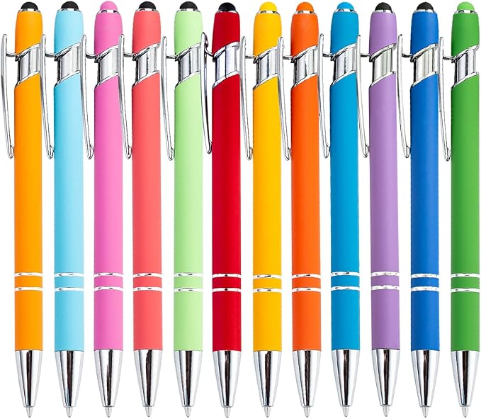 PASISIBICK 12 Pieces Rainbow Rubberized Soft Touch Ballpoint Pen by PASISIBICK