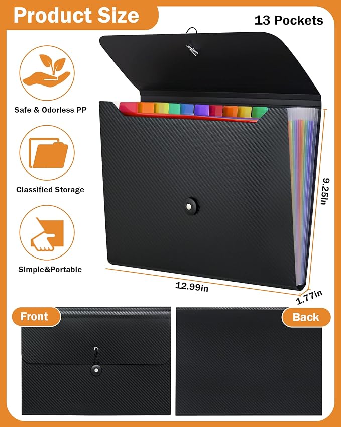 Cesil 2Pcs Accordian File Organizer Expanding File Folder, 13 Pockets File - Image 4
