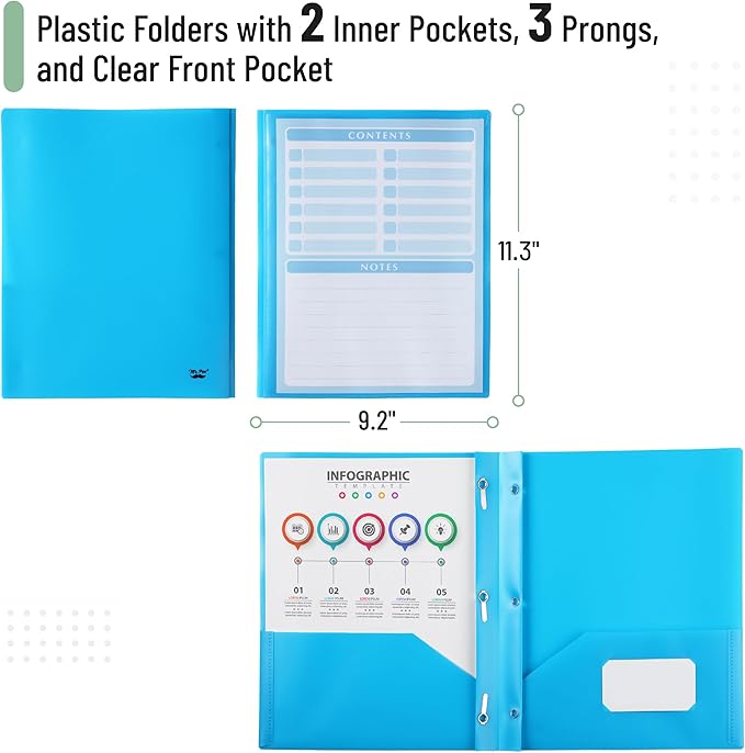 Mr. Pen- Plastic Folders with Pockets and Prongs, 24 Pack, Letter Size | Blue - Image 3