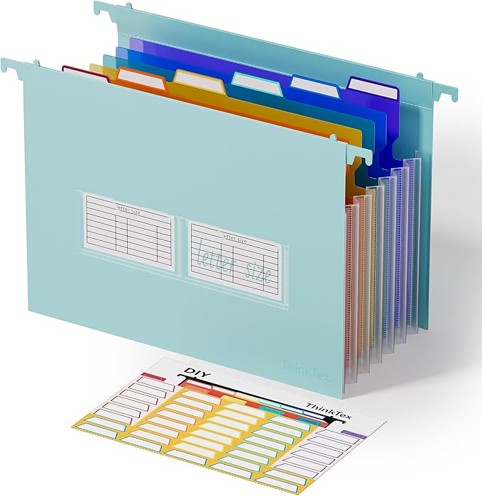 ThinkTex Plastic Expanding Hanging File Folders, 7 Innovative 1.2" Accordion by ThinkTex