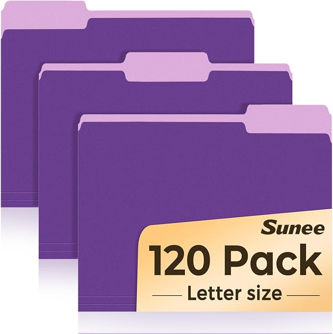 SUNEE File Folders, 120 Pack Manilla Folders 8.5 x 11, 1/3 Cut Tab by SUNEE