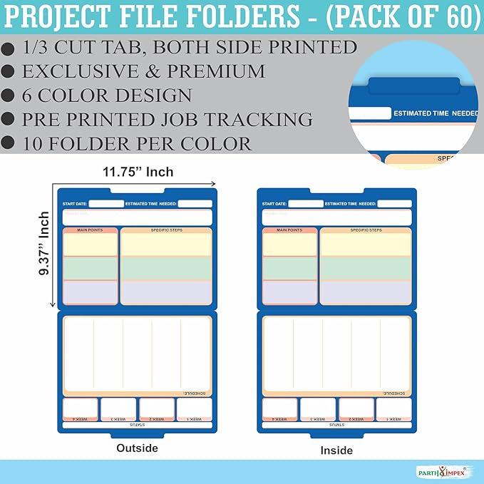 PARTH IMPEX 60 Pack Project File Folders, 1/3 Cut Tab - Image 2