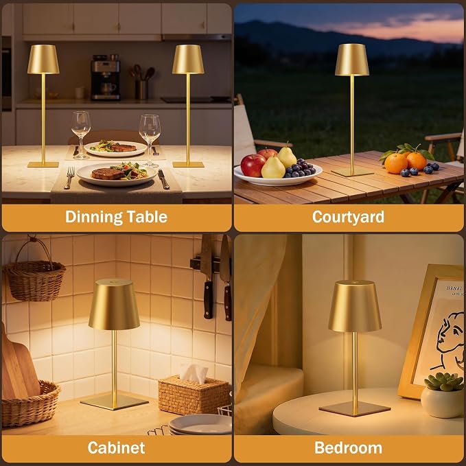 Gold Cordless Rechargeable Table Lamp, 2 Pack Portable Desk Lamp - Image 5