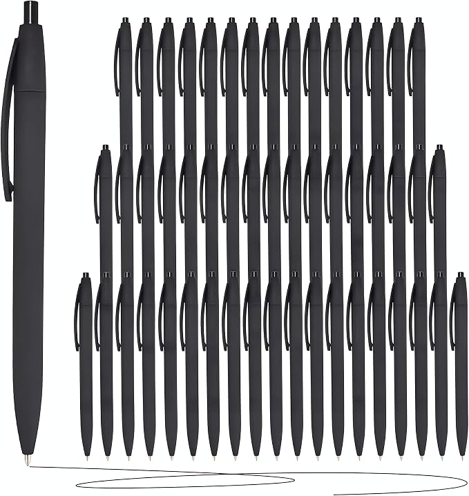 50 Pack Retractable Ballpoint Pens Black Ink, 1.0mm Medium Point Smooth Writing by HZDIYAKE