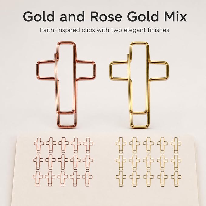 60 Pack Cross Paper Clips, Metal Cross Shaped Bookmarks - Image 2