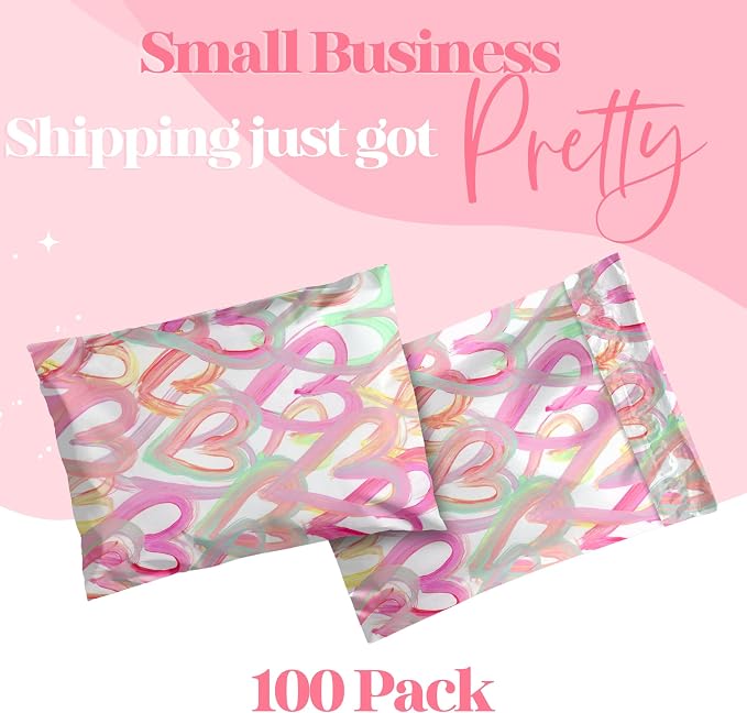 Pretty Package Store Poly Mailer 6x9, 100 Pack, Happy Hearts | Heavy Duty - Image 2