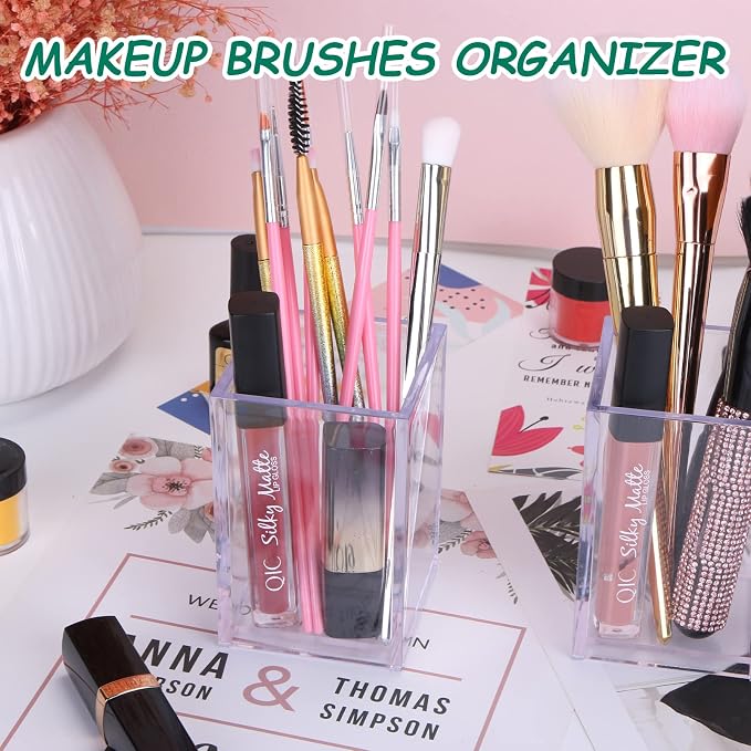 10 Pack Clear Acrylic Pen Holder Makeup Brush Holder Desktop Pencil Organizer - Image 3