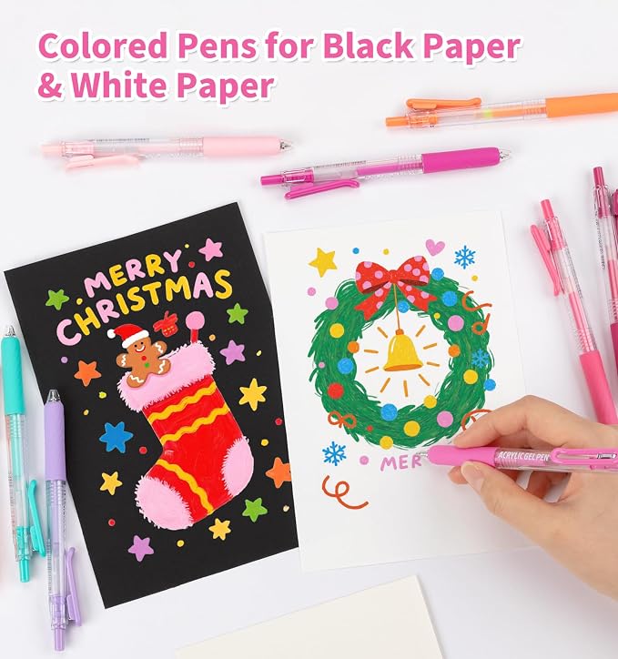 Acrylic Gel Pens For Coloring, 12 Colors Retractable Colored Pens for Black - Image 2