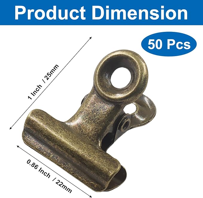 50 Pack Antique Bronze Bulldog Clips - 22mm Small Metal Paper Clips Clamps - Image 3
