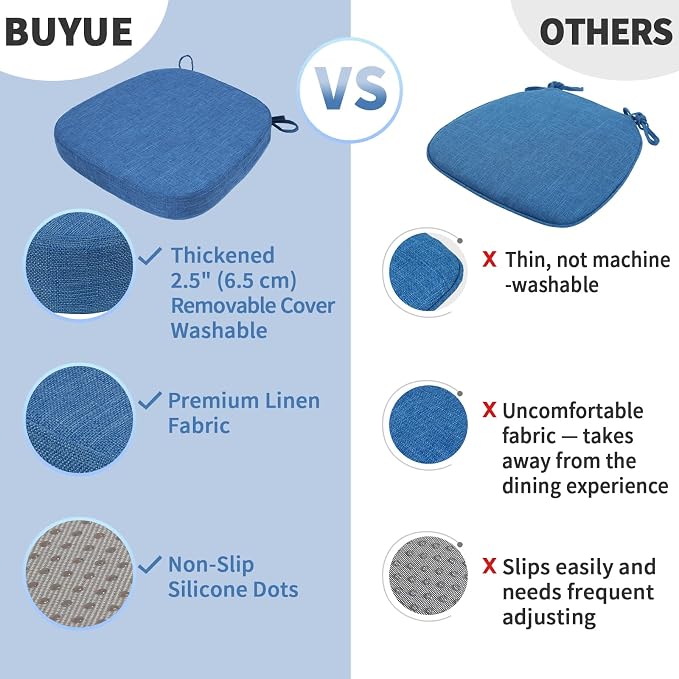 BUYUE Thickened 2.5" Dining Chair Cushions Set of 6, U-Shape High Density Foam - Image 6