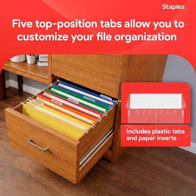 Staples Hanging File Folders, Letter Size, 1/5‑Cut Tabs, Adjustable Tabs - Image 5