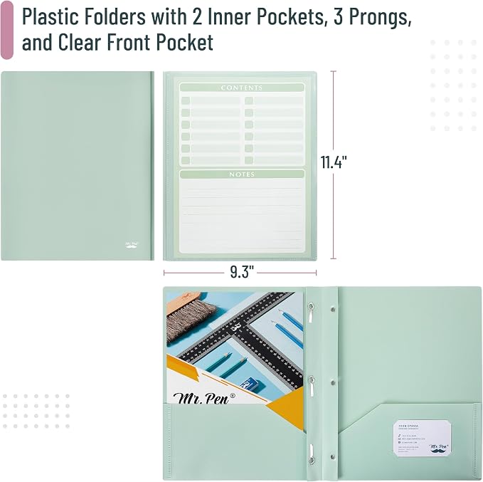 Mr. Pen- Plastic Folders with Pockets and Prongs, 10 Pack, Letter Size | - Image 3
