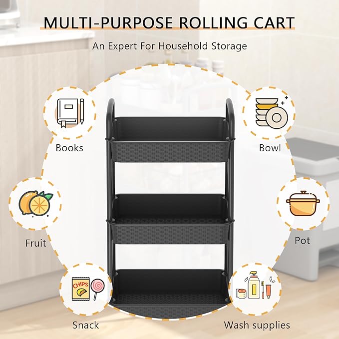 MOYIPIN 3-Tier Plastic Rolling Utility Cart - Image 3