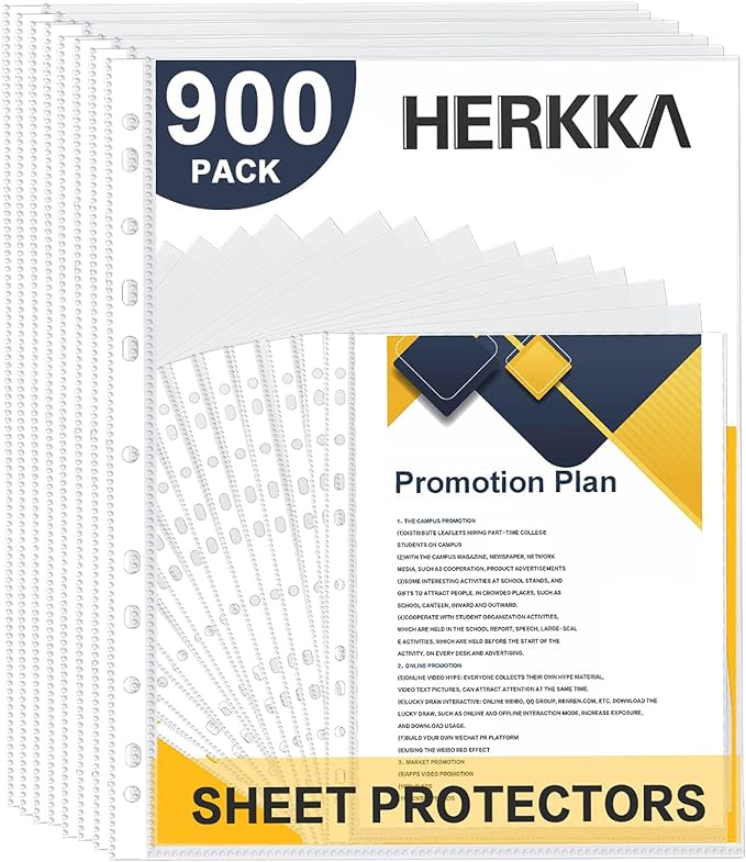 Sheet Protectors, HERKKA 900 Pack Heavy Duty Clear Plastic Page Protectors by HERKKA