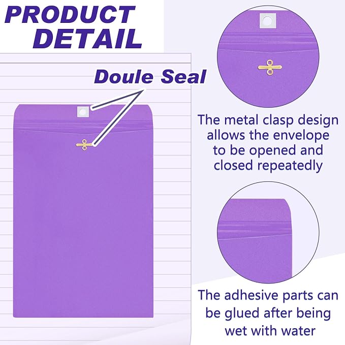 Geyee 100 Pcs Clasp Manilla Envelopes 9 x 12 Inch Gummed Colored Envelopes - Image 3