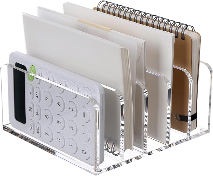 SANRUI Clear Desktop File Organizer, 5 Compartments Acrylic Office Document by SANRUI