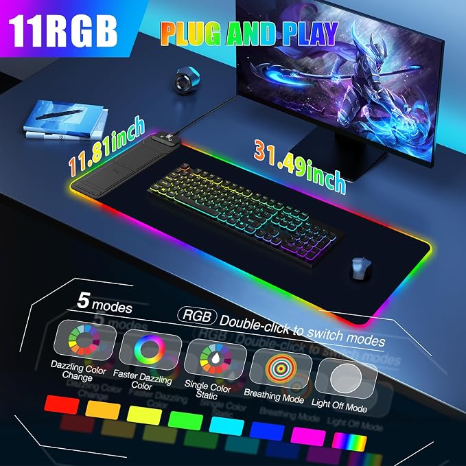 RGB Mouse Pad with Foldable Phone Stand & Wireless Charger, 31.5"x11.8" XL - Image 4