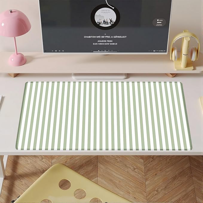 Sage Green Striped Desk Mat Cute Pastel XXL Large Gaming Mouse Pad Desk Pad - Image 6