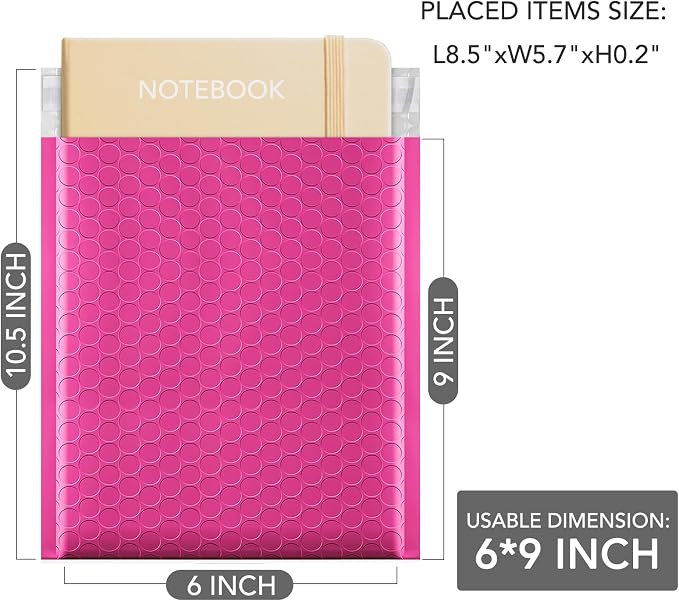GSSUSA Pink Bubble Mailers 6x10 Small Padded Envelopes 1000 Pack, Strong - Image 2